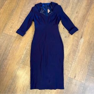 Pinup Couture 1950’s Inspired Navy Kick Pleat Wiggle Dress Size M